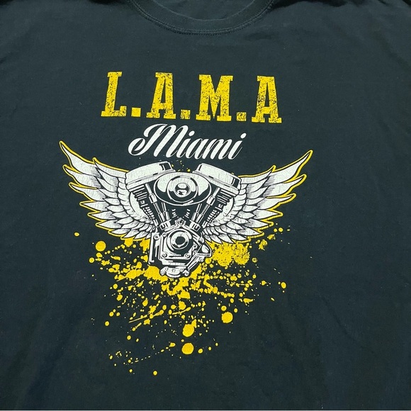Vintage Motorcycle L.A.M.A Miami Black and Yellow Graphic Tee Size XL Biker - Picture 3 of 6